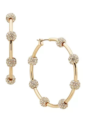 Gold Tone 44 Millimeter Crystal Pavé Sphere Hoop Earrings