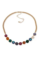 Gold Tone 16'' Multicolor Stone Frontal Necklace