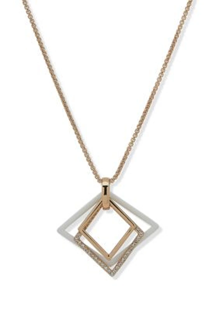 Gold Tone White Geometric Shape Adjustable Slider Necklace