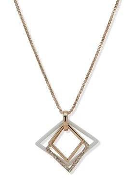 Gold Tone White Geometric Shape Adjustable Slider Necklace