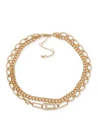 Gold Tone 16" Crystal Karl Link Multirow Necklace