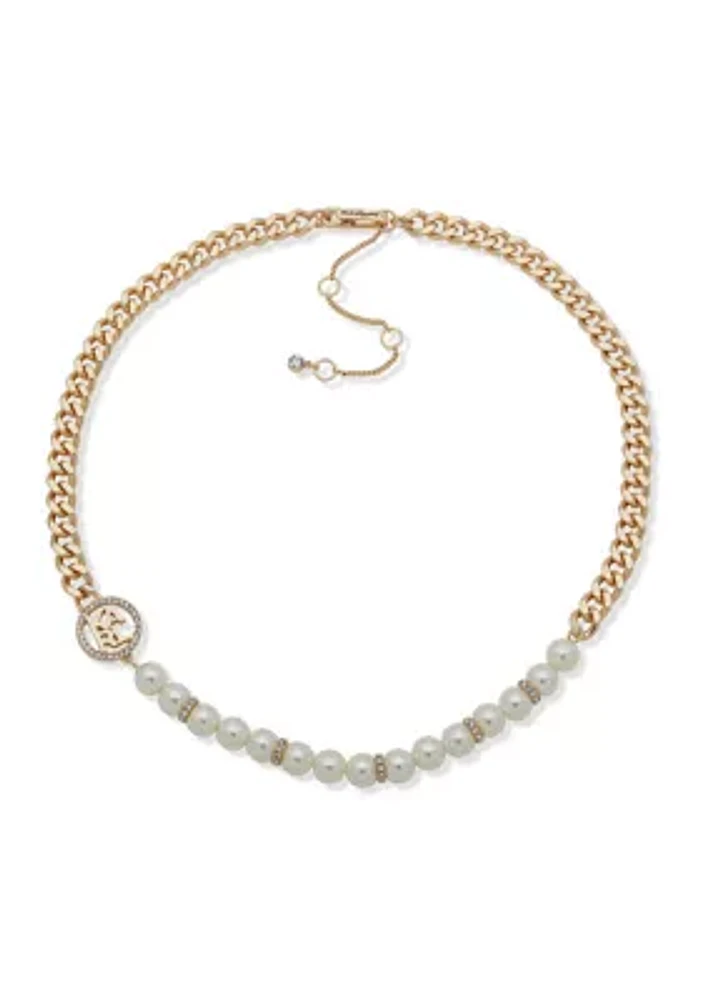 Gold Tone Pearl Multirow Necklace