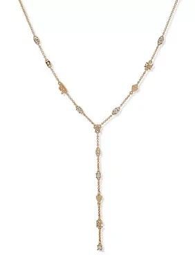 Gold Tone 16'' Crystal Logo Y Neck Frontal Necklace