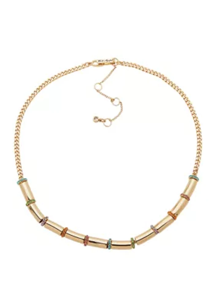 Gold Tone Multicolor Rondelle Frontal Necklace