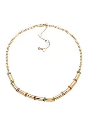 Gold Tone Multicolor Rondelle Frontal Necklace