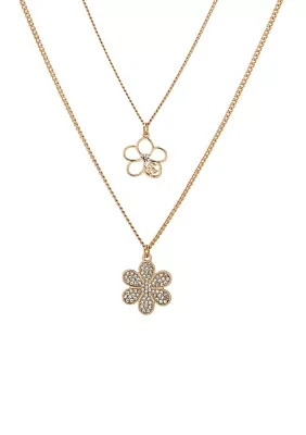 Gold Tone Crystal Flower Multirow Necklace