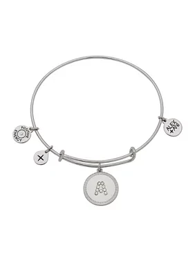 Silver Tone Crystal Initial Expandable Charm Bangle Bracelet