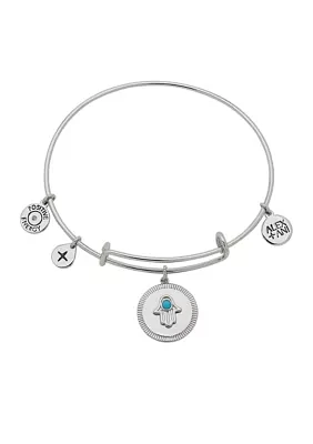 Silver Tone Turquoise Hamsa Expandable Charm Bangle Bracelet