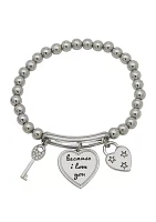 Silver Tone Crystal Hearts Beaded Stretch Positive Vibes All Day Every Day Bracelet