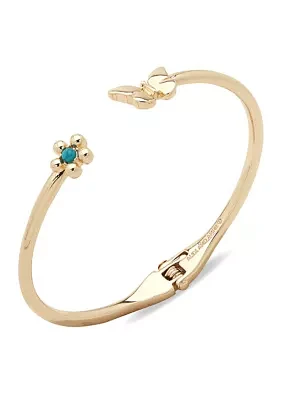 Gold Tone Turquoise Flower Butterfly Cuff Bracelet