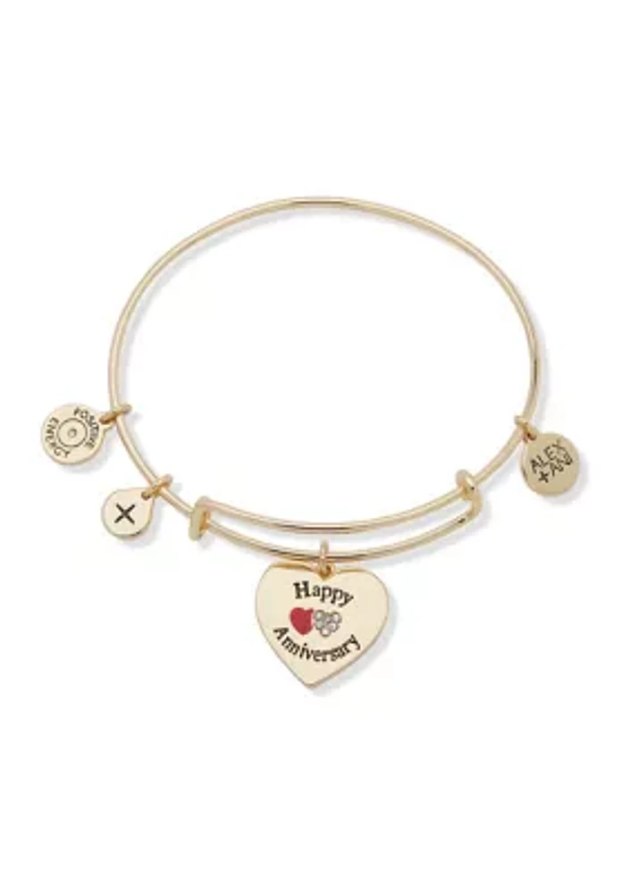 Gold Tone Red Anniversary Expandable Charm Bangle Bracelet