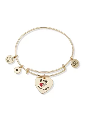 Gold Tone Red Anniversary Expandable Charm Bangle Bracelet