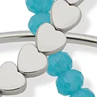 Silver Tone Set of 3 Blue Beaded Love Expandable Charm Positive Vibes Bracelets