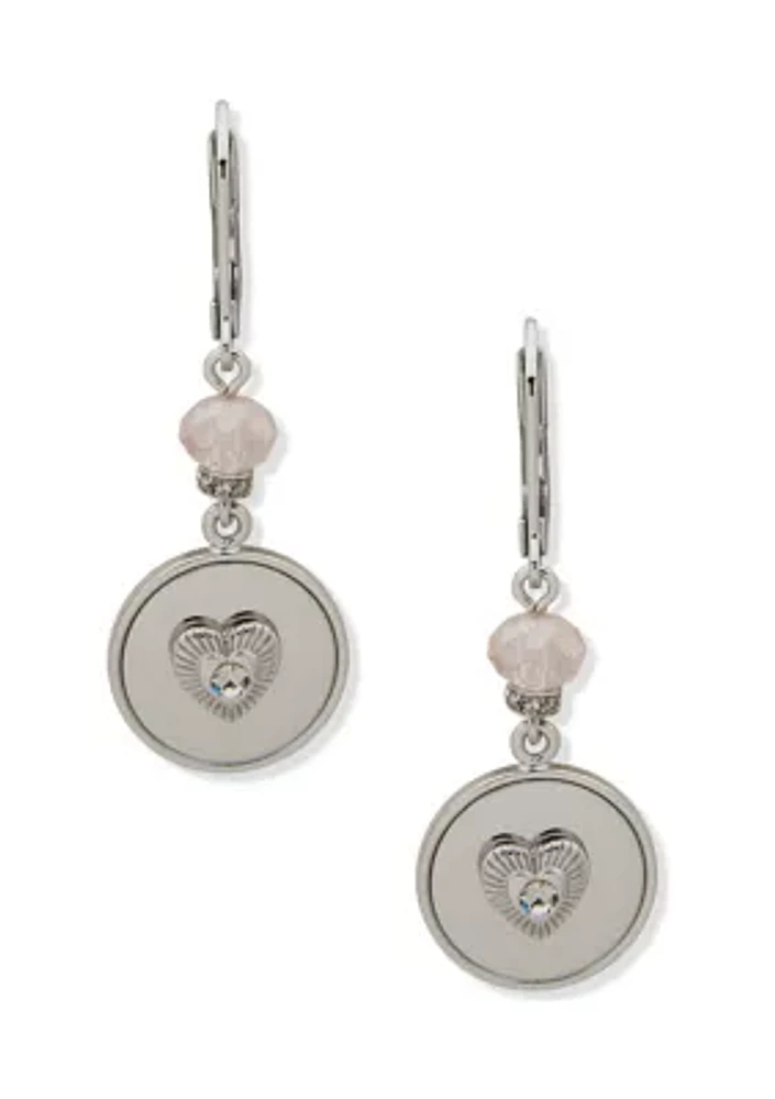 Silver Tone Pink Pavé Heart Drop Positive Vibes Every Day Earrings