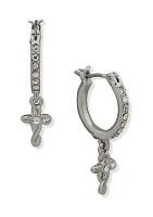 Silver Tone Crystal Pavé Hoop Earrings