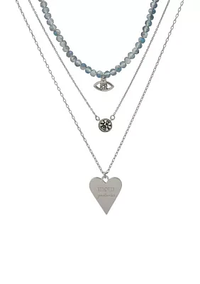 Silver Tone Set of 3 Crystal Mom Pendant Necklace