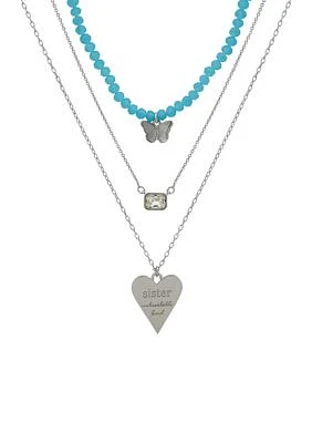 Silver Tone Set of 3 Crystal Sister Pendant Necklace