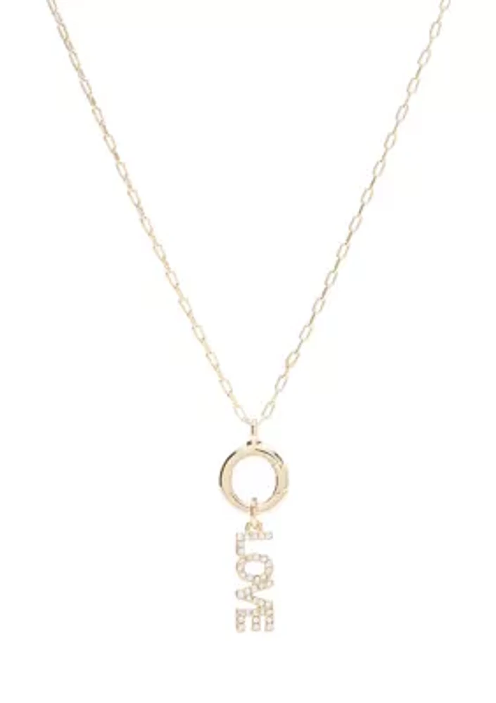 Gold Tone 16" Crystal Love Charm Pendant Necklace