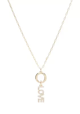 Gold Tone 16" Crystal Love Charm Pendant Necklace