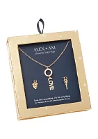 Gold Tone 16" Crystal Love Charm Pendant Necklace