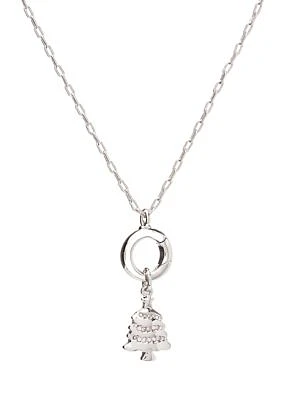 Silver Tone 16'' Christmas Tree Charm Pendant Necklace