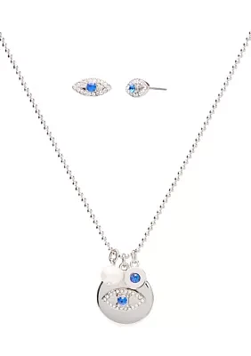 Evil Eye Earring and Pendant Necklace Set