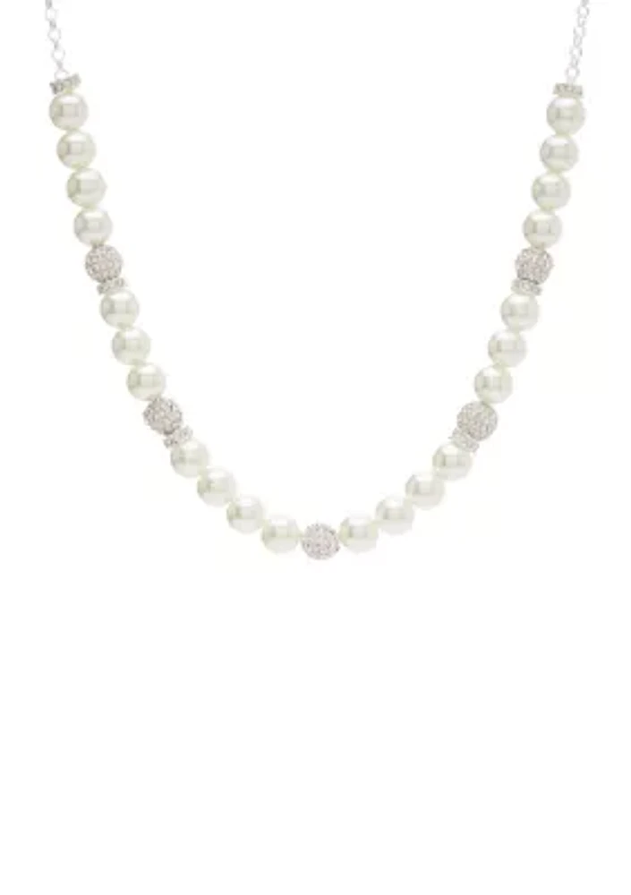 Silver Tone 16'' + 3'' Extender Frontal Fireball Pearl Necklace