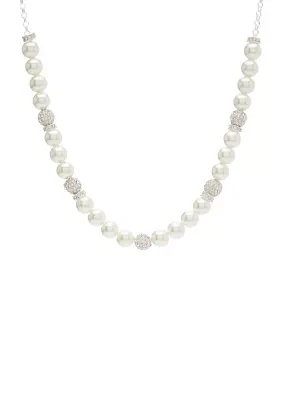 Silver Tone 16'' + 3'' Extender Frontal Fireball Pearl Necklace