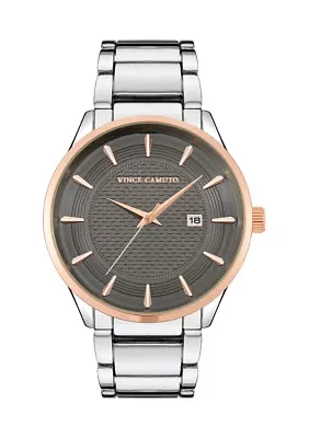 Silver Tone Metal Band Watch with Rose Gold Accents