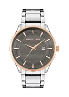 Silver Tone Metal Band Watch with Rose Gold Accents