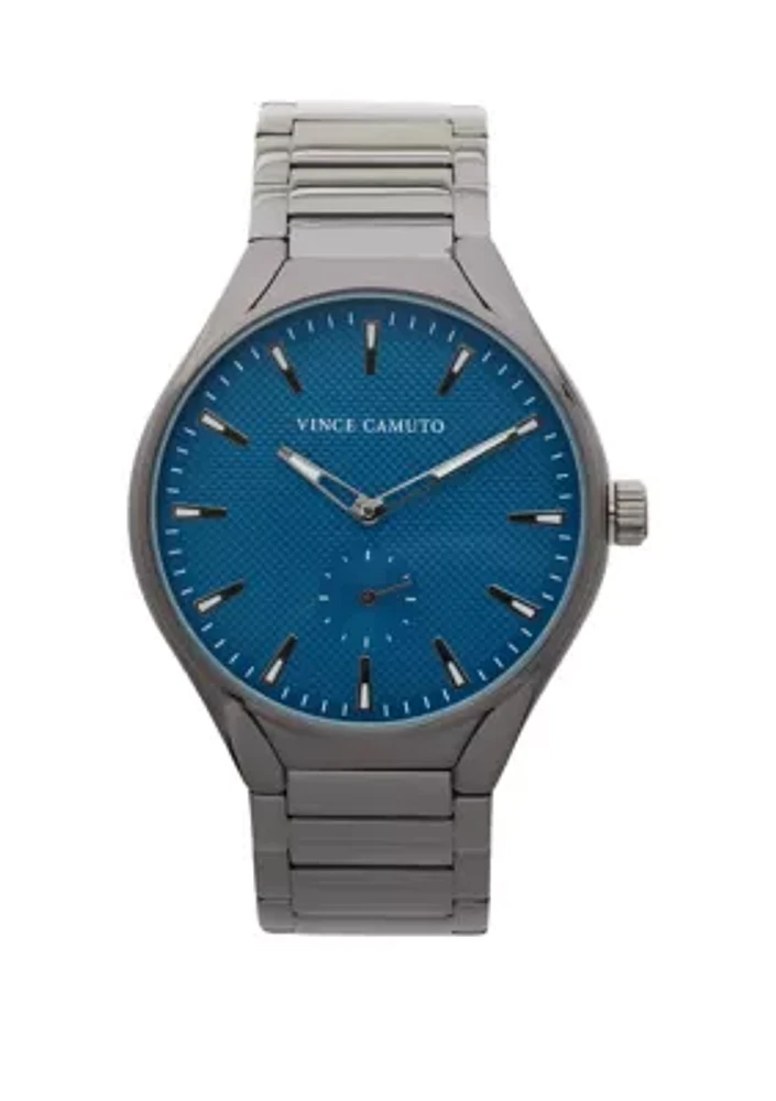 Dark Gray Metal Band Watch with Blue Dial 