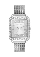   Silver Tone Stainless Steel Mesh Band Watch with Crystal 