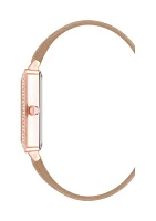   Beige Faux Leather Band Watch with Crystal 