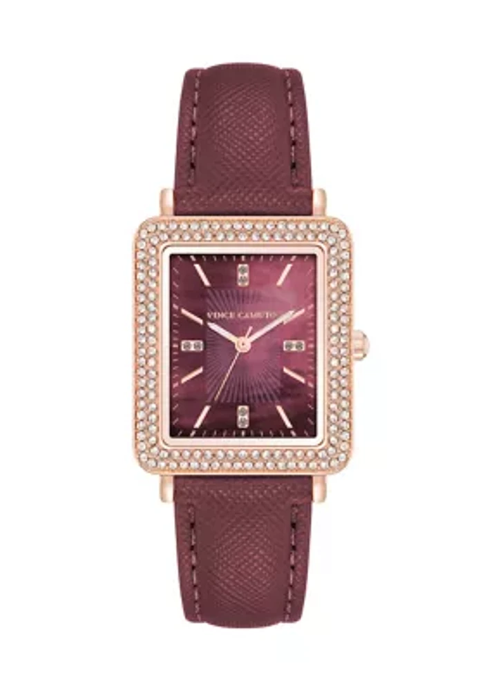  Purple Faux Leather Band Watch with Crystal 