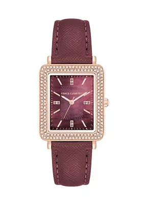  Purple Faux Leather Band Watch with Crystal 