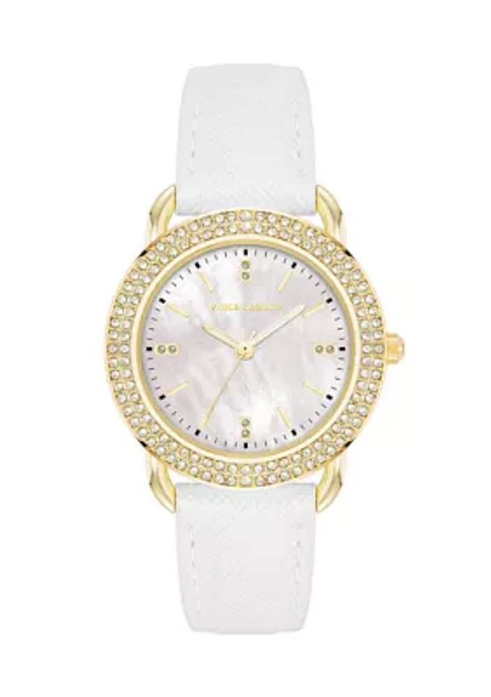 Glitz Dial Faux Leather Band Watch