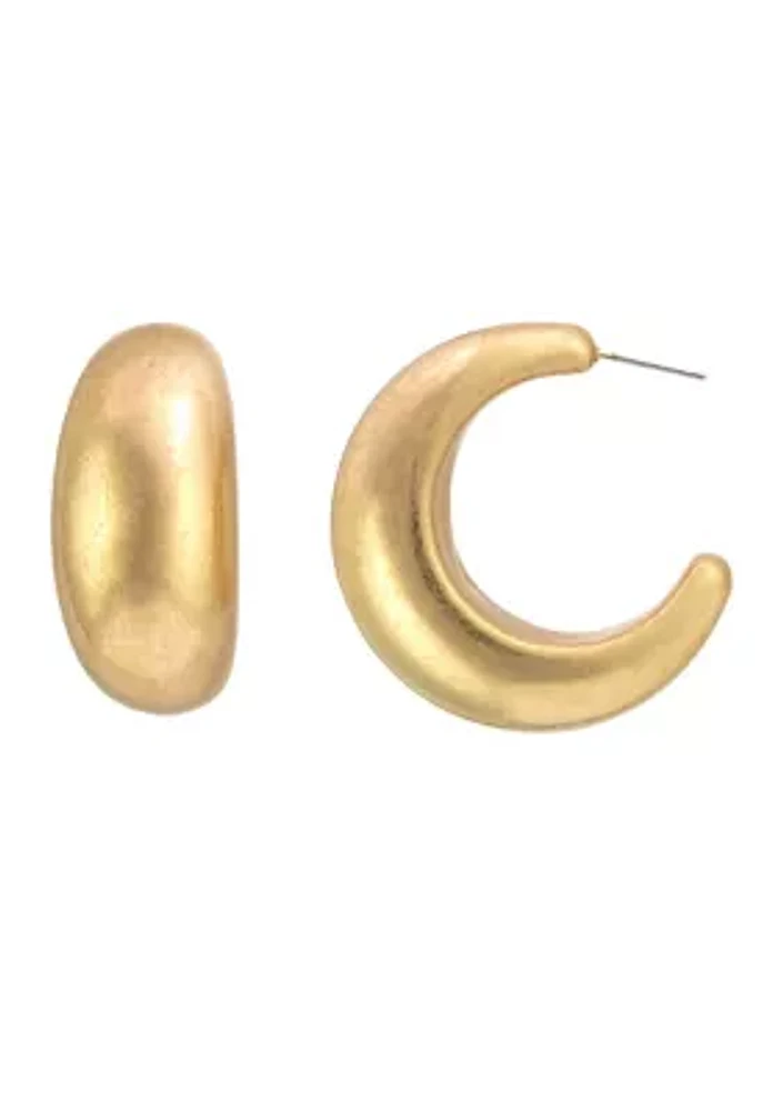 Gold Tone Tapered Wide Hoop Earrings