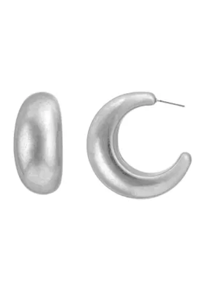 Silver Tone Tapered Wide Post Hoop Earrings