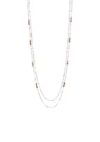 Gold Tone, 34'' + 3 '' Extender 2-Row Long Illusion Necklace with Coral Bead Stations