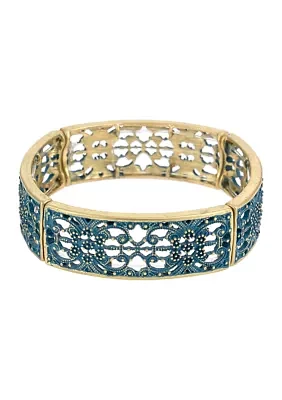 Gold Tone Filigree Stretch Bangle Bracelet