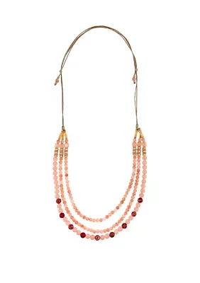 Gold Tone 38'' + 3'' Extender Triple Row Multi Coral Beaded Necklace