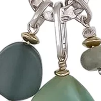 Two Tone 19.5'' + 3'' Extender Short Green Multi Teardrop Pendant Necklace