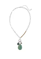 Two Tone 19.5'' + 3'' Extender Short Green Multi Teardrop Pendant Necklace