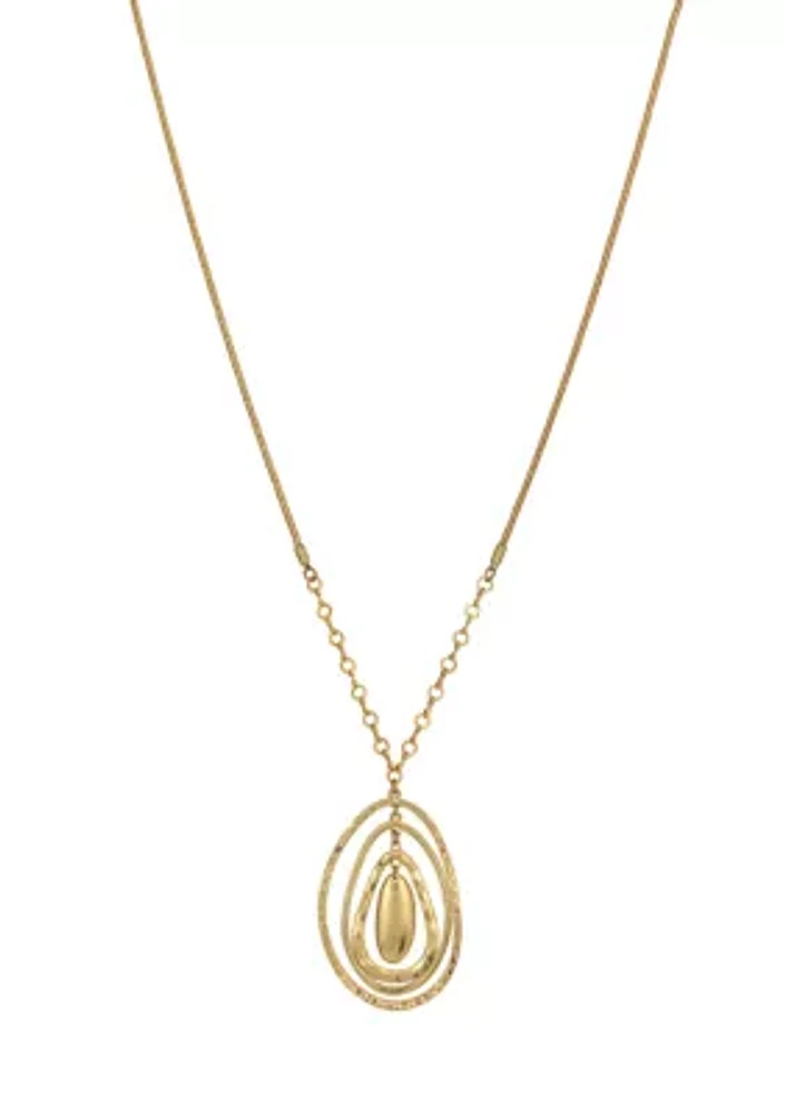 Gold Tone Long Orbital Pendant Necklace