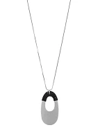 Silver Tone Black Cord Wrapped Open Oval Pendant Necklace