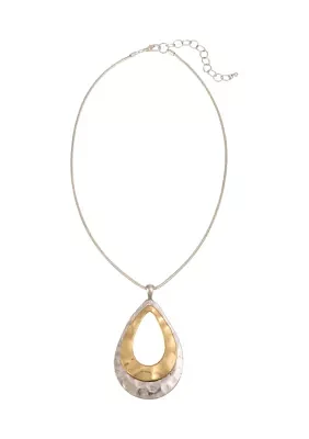 Two Tone 19.5'' + 3'' Extender Short Chain Necklace with Open Tear Drop Pendant