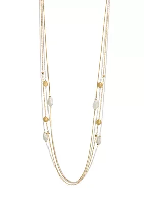 Two Tone Long Triple Row Chain Necklace