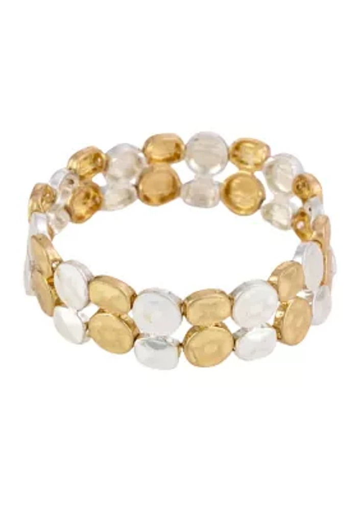 Two Tone Hammered Double Disc Stretch Bracelet