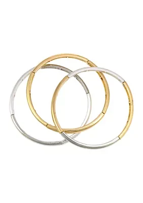 Two Tone Stretch Bangle Bracelets - Set of 3