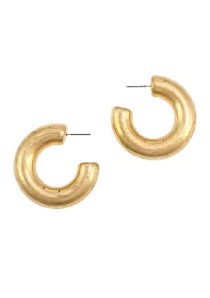 Gold Tone Chunky Post Top Hoop Earrings